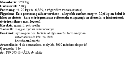 Ravas1 t�pus� m�rleges raklapemel� m�szaki adatok