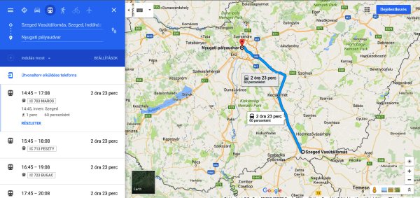 magyar vasúti menetrend a Google Térképen